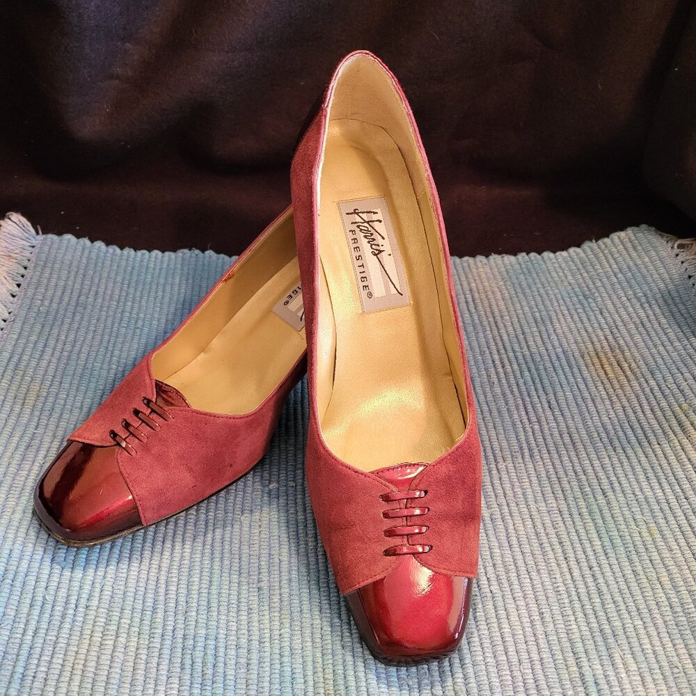 Harris Prestige Women Shoes Maroon Patent Leather & Suede Heels – Size 9M